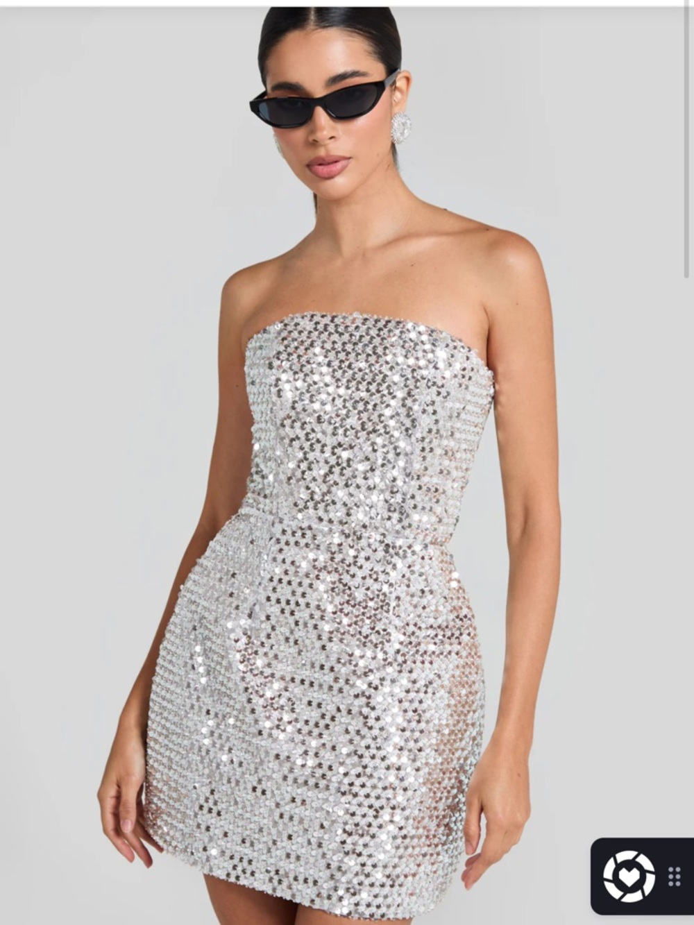 NADINE MERABI Lucia Strapless Dress - Silver
